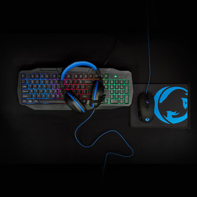 Nedis GCK41100BKND Gaming Combo Kit 4 In 1 Toetsenbord, Koptelefoon, Muis, Muismat