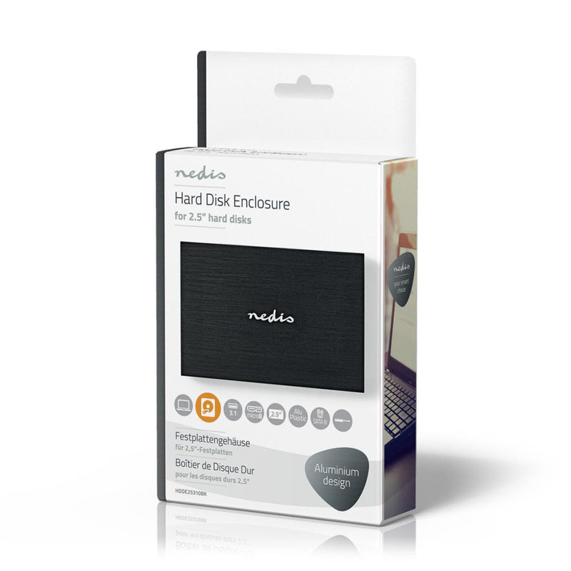 Nedis HDDE25310BK Hardeschijf Behuizing 2.5" Usb 3.1 6 Gbps Aluminium Zwart