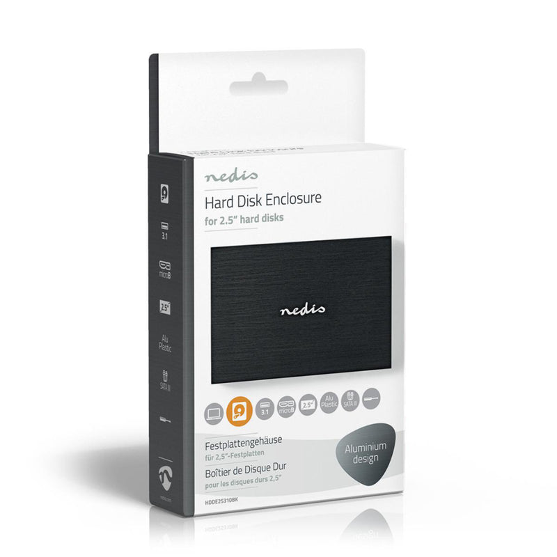 Nedis HDDE25310BK Hardeschijf Behuizing 2.5" Usb 3.1 6 Gbps Aluminium Zwart