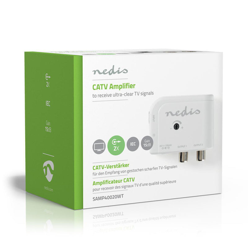 Nedis SAMP40020WT Catv-versterker Max. 15 Db Versterking 50 - 790 Mhz 2 Uitgangen Iec