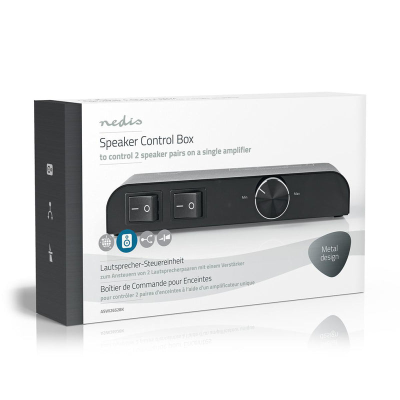 Nedis ASWI2652BK Luidsprekerschakelaar 2 Poorten Banana Volume Control Zwart