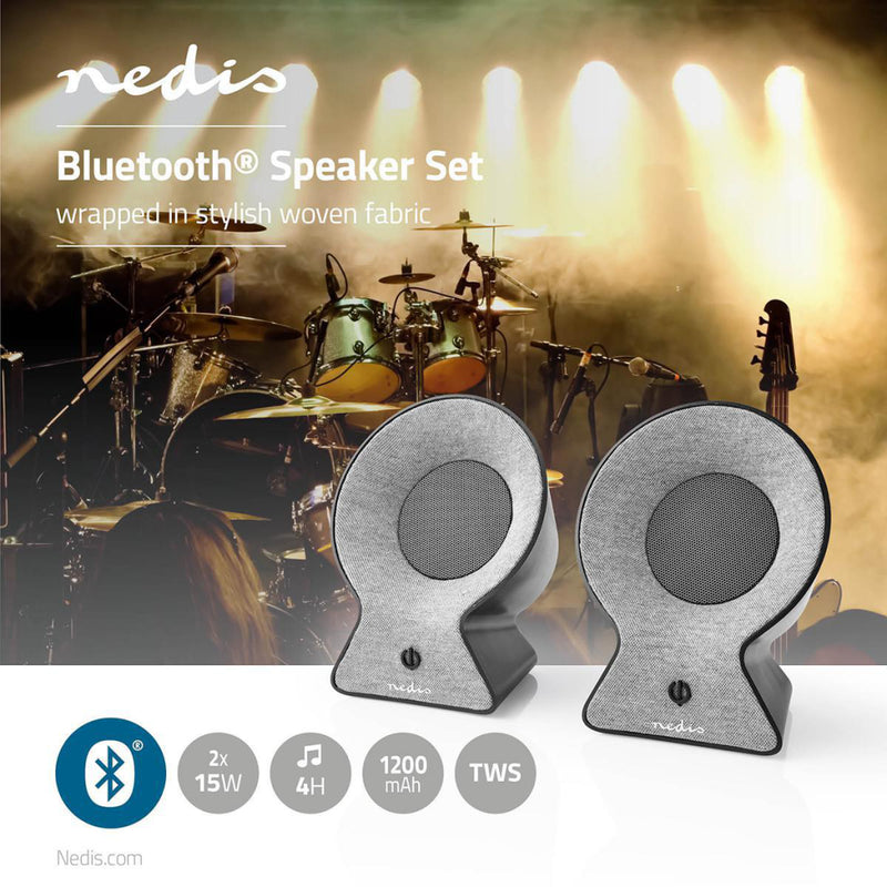 Nedis FSBS120GY Bluetooth&reg;-speakerset Met Geweven Stof Bekleed 2x 15 W Tot 4 Uur Speeltijd True