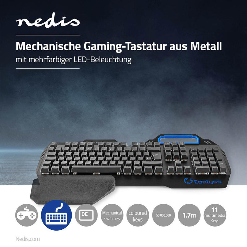 Nedis GKBD400BKDE Mechanisch Gamingtoetsenbord Rgb-verlichting Duits Metalen Design