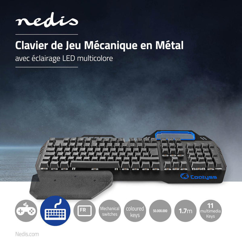 Nedis GKBD400BKFR Mechanisch Gamingtoetsenbord Rgb-verlichting Frans Metalen Design