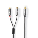 Nedis CATB24010GY02 Stereo-audiokabel Rca Male - 2x Rca Female Gun Metal Grey Gevlochten Kabel