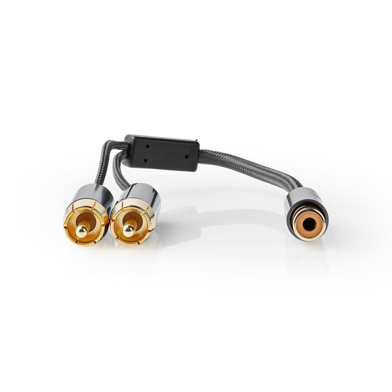 Nedis CATB24020GY02 Subwooferkabel 2x Rca Male - Rca Female Gun Metal Grey Gevlochten Kabel