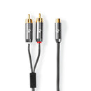 Nedis CATB24020GY02 Subwooferkabel 2x Rca Male - Rca Female Gun Metal Grey Gevlochten Kabel