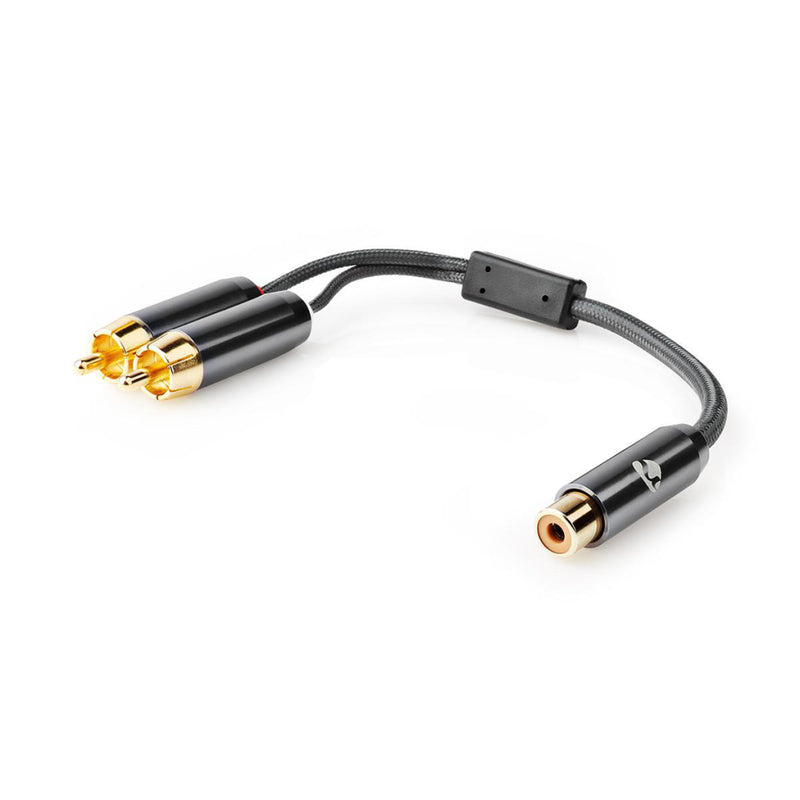 Nedis CATB24020GY02 Subwooferkabel 2x Rca Male - Rca Female Gun Metal Grey Gevlochten Kabel