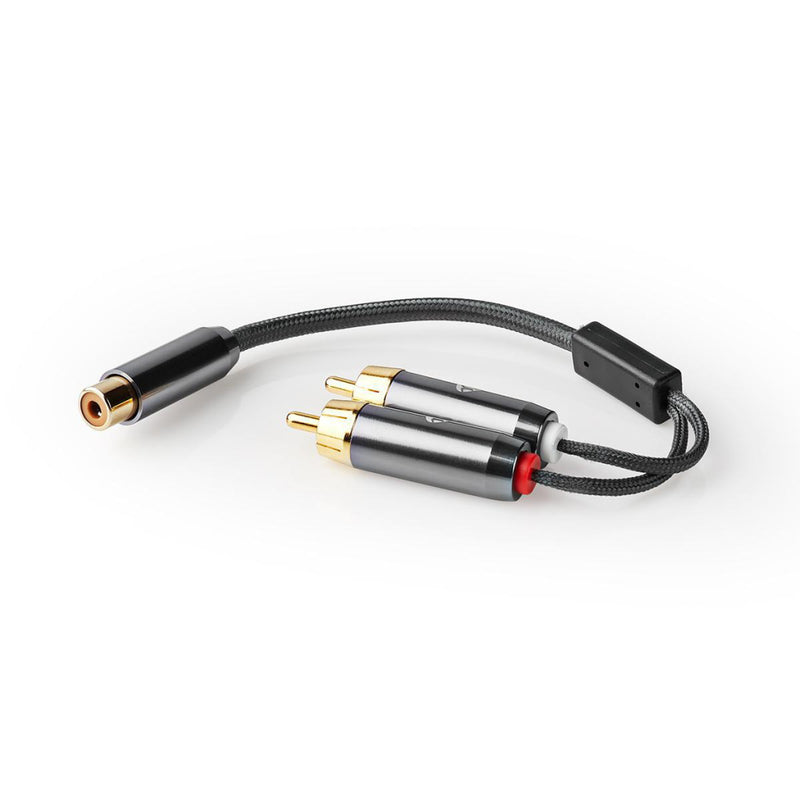 Nedis CATB24020GY02 Subwooferkabel 2x Rca Male - Rca Female Gun Metal Grey Gevlochten Kabel