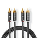 Nedis CATB24200GY20 Stereo-audiokabel 2x Rca Male 2x Rca Male Verguld 2.00 M Rond Grijs / Gun Metal