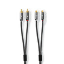 Nedis CATB24205GY20 Stereo-audiokabel 2x Rca Male - 2x Rca Female Gun Metal Grey Gevlochten Kabel