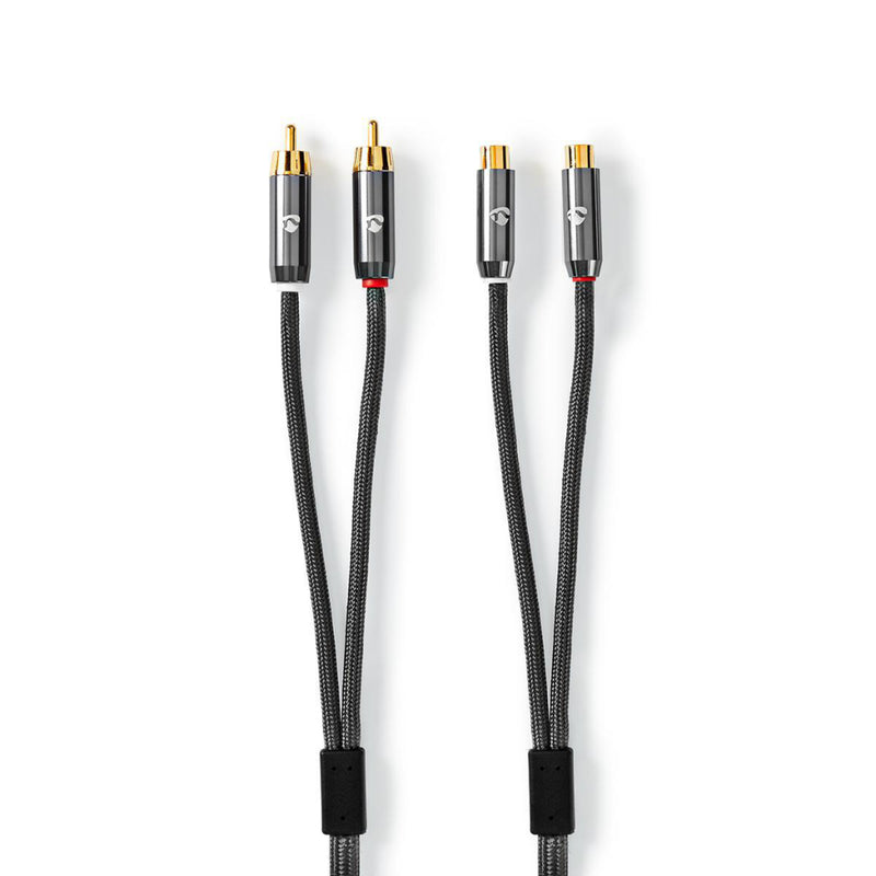 Nedis CATB24205GY50 Stereo-audiokabel 2x Rca Male - 2x Rca Female Gun Metal Grey Gevlochten Kabel