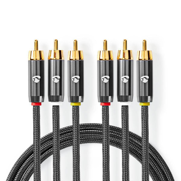 Nedis CVTB24300GY20 Composiet Videokabel 3x Rca Male - 3x Rca Male Gun Metal Grey Gevlochten Kabel