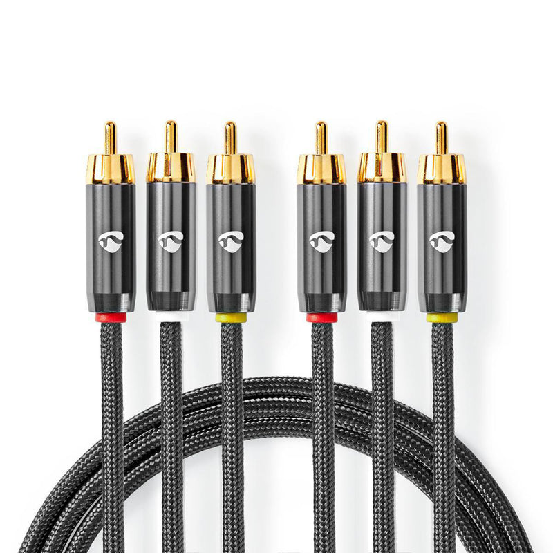 Nedis CVTB24300GY20 Composiet Videokabel 3x Rca Male - 3x Rca Male Gun Metal Grey Gevlochten Kabel