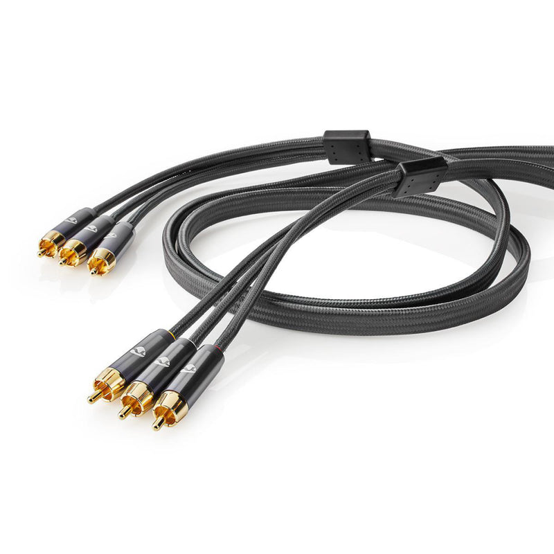 Nedis CVTB24300GY20 Composiet Videokabel 3x Rca Male - 3x Rca Male Gun Metal Grey Gevlochten Kabel