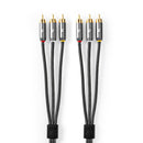 Nedis CVTB24300GY20 Composiet Videokabel 3x Rca Male - 3x Rca Male Gun Metal Grey Gevlochten Kabel