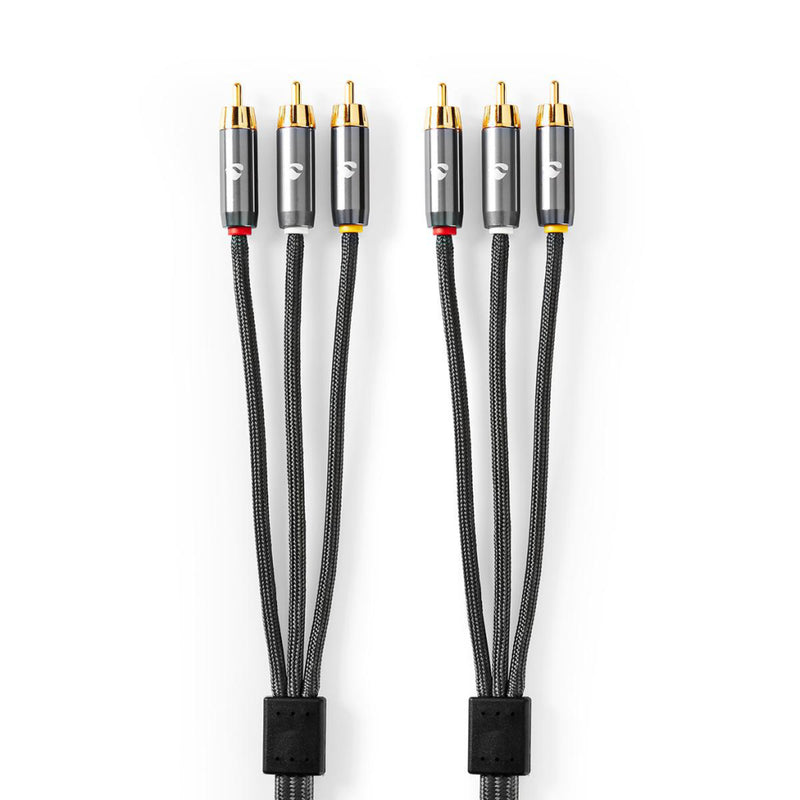 Nedis CVTB24300GY20 Composiet Videokabel 3x Rca Male - 3x Rca Male Gun Metal Grey Gevlochten Kabel