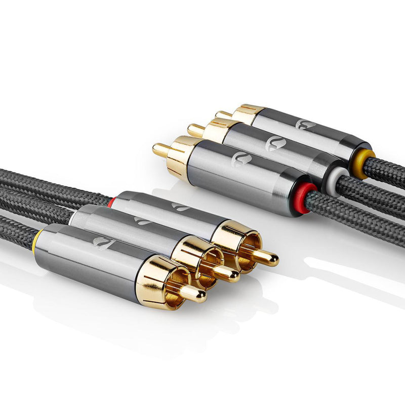 Nedis CVTB24300GY20 Composiet Videokabel 3x Rca Male - 3x Rca Male Gun Metal Grey Gevlochten Kabel