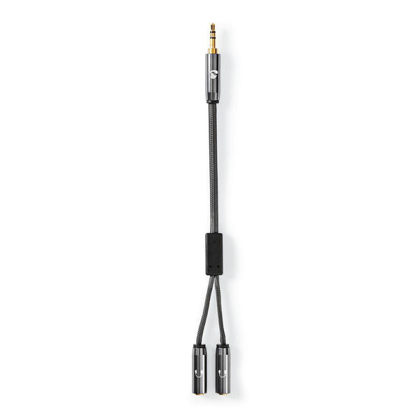 Nedis CATB22100GY02 Stereo-audiokabel 3,5 Mm Male 2x 3,5 Mm Female Verguld 0.20 M Rond Grijs / Gun