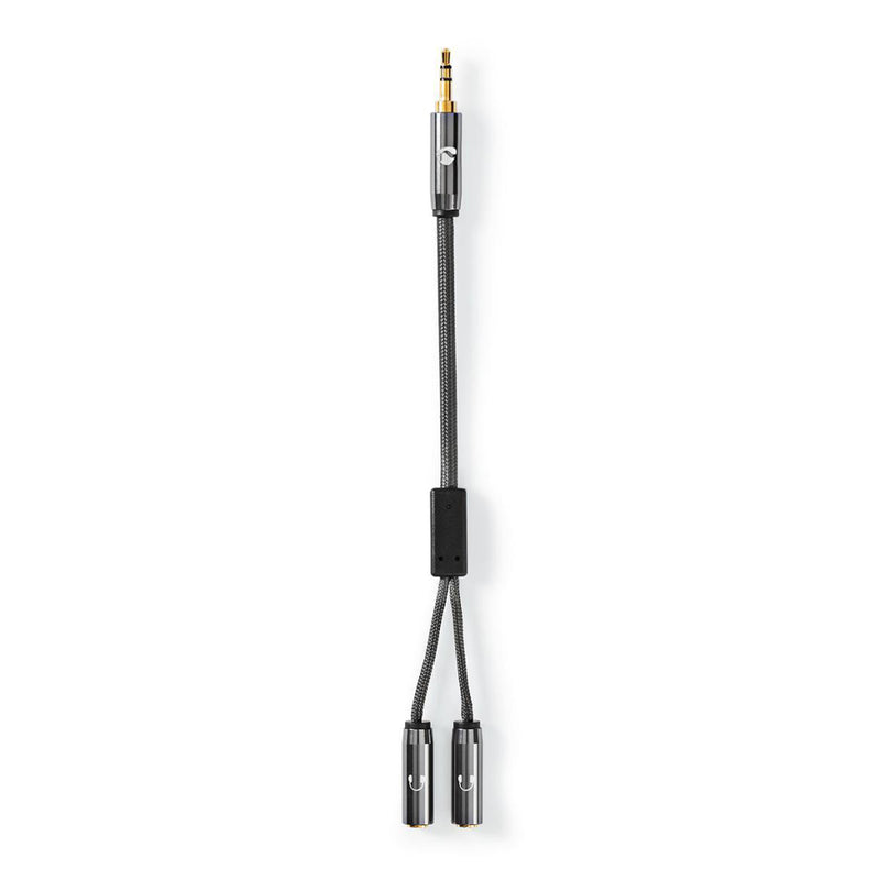Nedis CATB22100GY02 Stereo-audiokabel 3,5 Mm Male 2x 3,5 Mm Female Verguld 0.20 M Rond Grijs / Gun