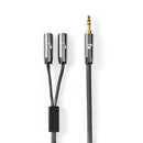 Nedis CATB22100GY02 Stereo-audiokabel 3,5 Mm Male 2x 3,5 Mm Female Verguld 0.20 M Rond Grijs / Gun