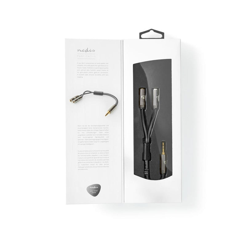 Nedis CATB22100GY02 Stereo-audiokabel 3,5 Mm Male 2x 3,5 Mm Female Verguld 0.20 M Rond Grijs / Gun