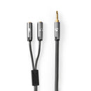 Nedis CATB22150GY02 Stereo-audiokabel 3,5 Mm Male - 2x 3,5 Mm Female Gun Metal Grey Gevlochten Kabe