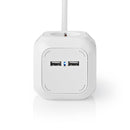 Nedis EXSOC415UFWT Stekkerdoos Kubus 4-wegs Schuko 2x Usb 1,5 M 3x 1,5 Mm² Wit