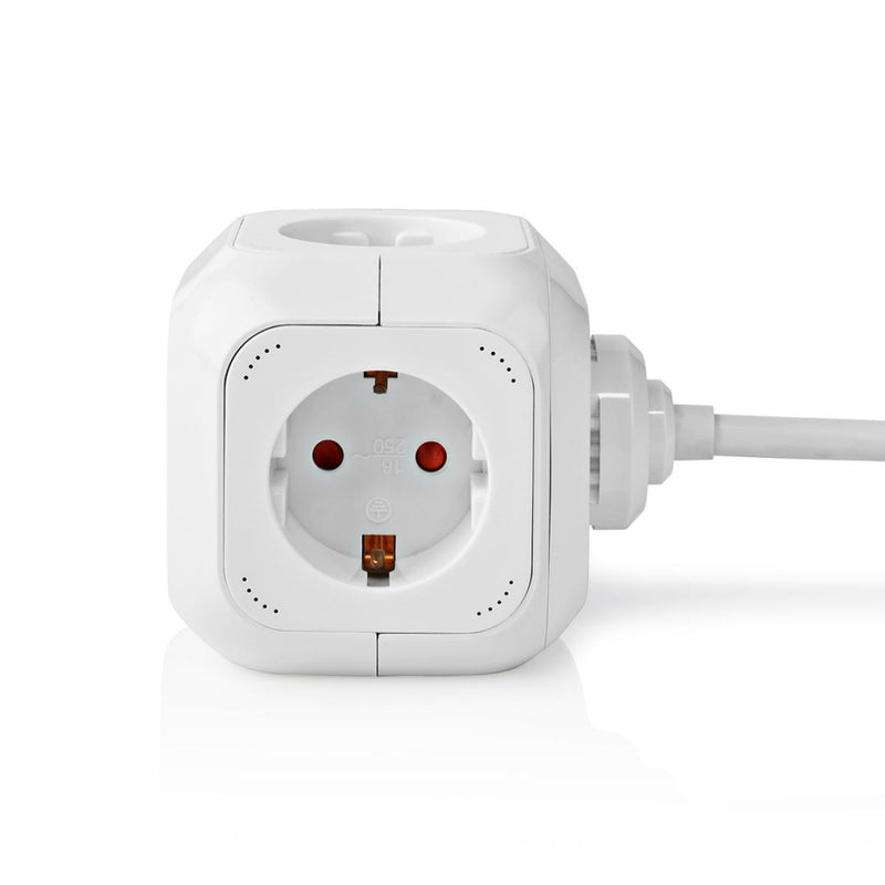 Nedis EXSOC415UFWT Stekkerdoos Kubus 4-wegs Schuko 2x Usb 1,5 M 3x 1,5 Mm² Wit