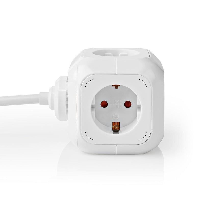 Nedis EXSOC415UFWT Stekkerdoos Kubus 4-wegs Schuko 2x Usb 1,5 M 3x 1,5 Mm² Wit