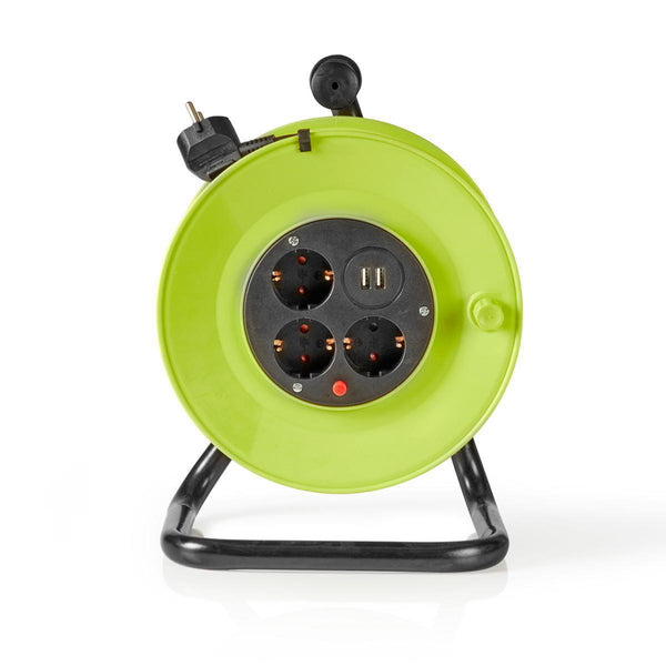 Nedis PECCR25UFGN Kabelhaspel 25.0 M 3x 1.5 Mm² Thermische Beveiliging Schuko & Usb