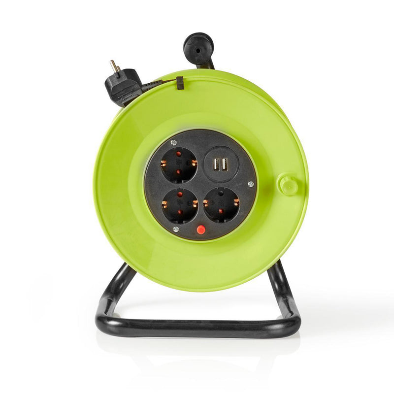 Nedis PECCR25UFGN Kabelhaspel 25.0 M 3x 1.5 Mm² Thermische Beveiliging Schuko & Usb