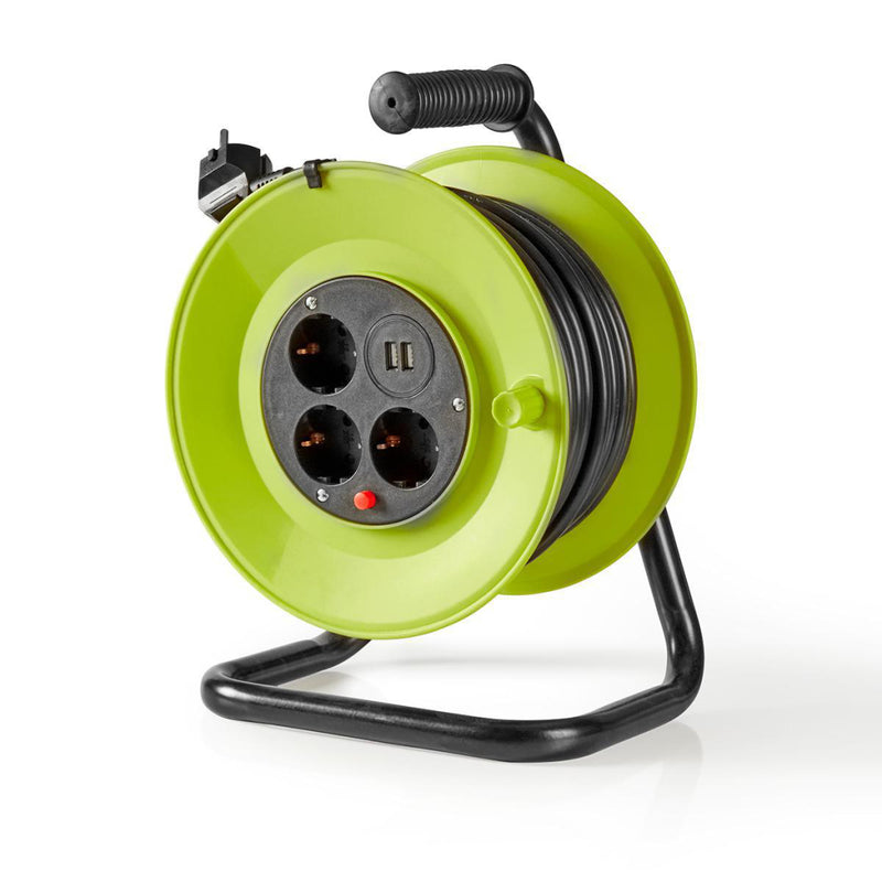 Nedis PECCR25UFGN Kabelhaspel 25.0 M 3x 1.5 Mm² Thermische Beveiliging Schuko & Usb