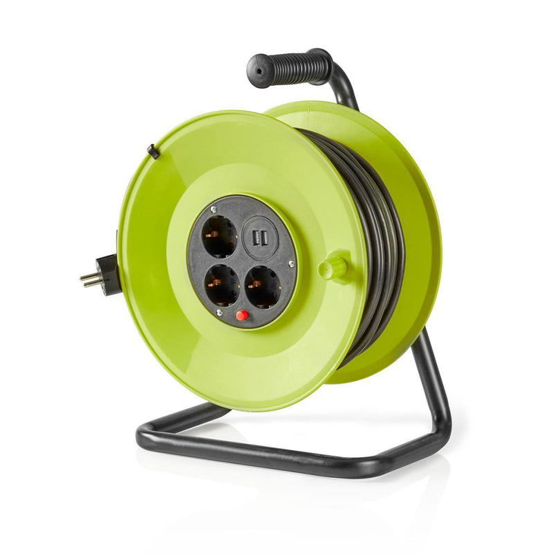 Nedis PECCR50UFGN Kabelhaspel 50.0 M 3x 1.5 Mm² Thermische Beveiliging Schuko & Usb