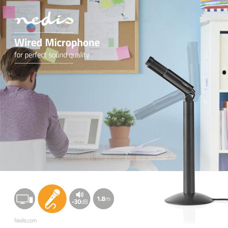 Nedis MICSJ100BK Microfoon Voor Gebruik Met: Desktop / Notebook / Smartphone / Tablet / Bedraad 1x