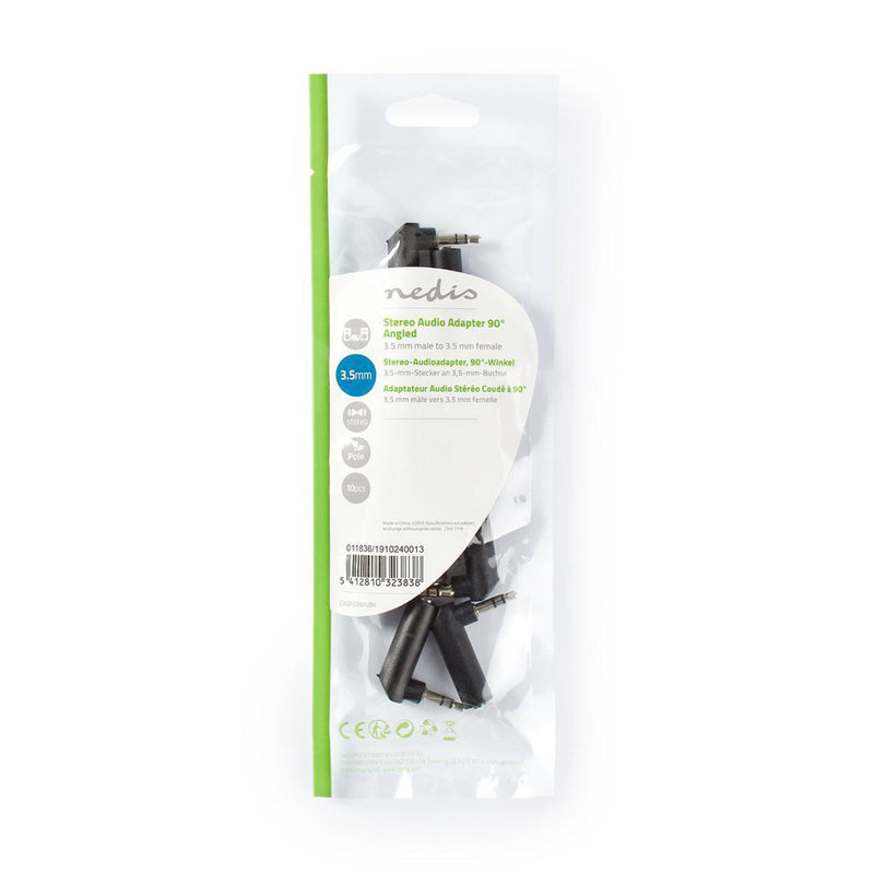 Nedis CAGP22975BK Stereo-audioadapter 3,5 Mm Male - 3,5 Mm Female 90&deg; Gehoekt 3-polig 10 St Zwa