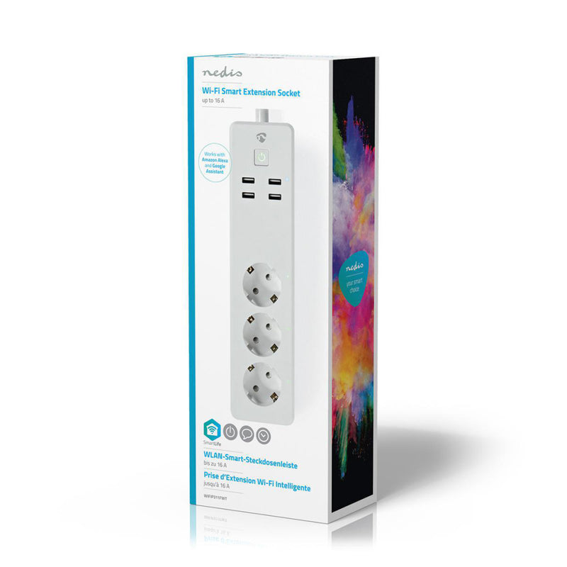Nedis WIFIP311FWT Wi-fi Smart Stekkerdoos 3x Schuko Type F 4x Usb 16 A