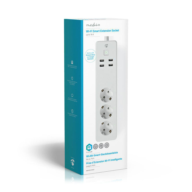 Nedis WIFIP311FWT Wi-fi Smart Stekkerdoos 3x Schuko Type F 4x Usb 16 A