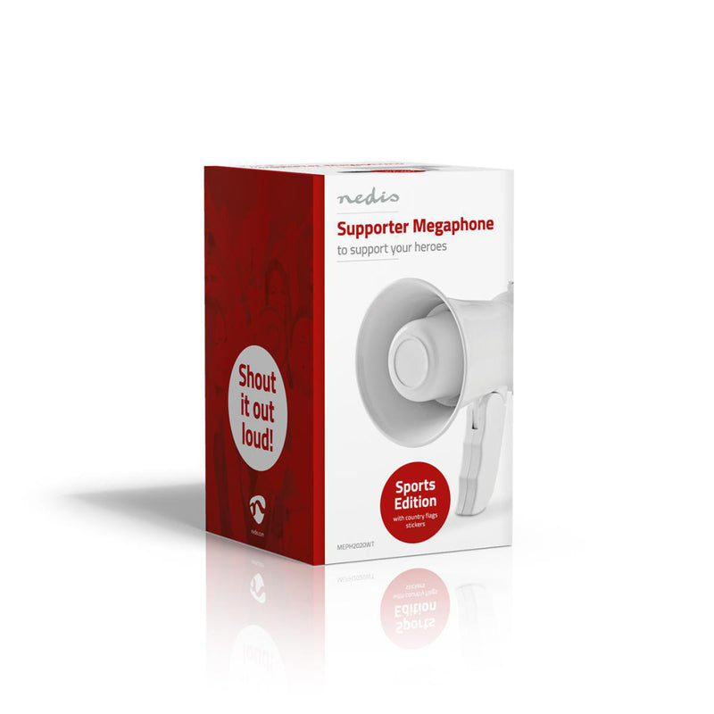 Nedis MEPH2020WT Supportersmegafoon 100 Db 100 M Bereik Landenstickers Wit