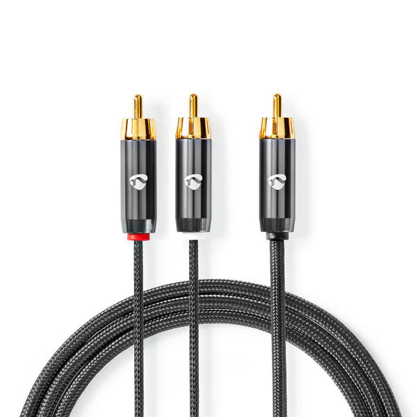Nedis CATB24000GY30 Subwoofer-kabel Rca Male 2x Rca Male Verguld 3.00 M Rond 4.5 Mm Grijs / Gun Met