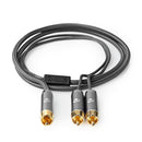 Nedis CATB24000GY30 Subwoofer-kabel Rca Male 2x Rca Male Verguld 3.00 M Rond 4.5 Mm Grijs / Gun Met
