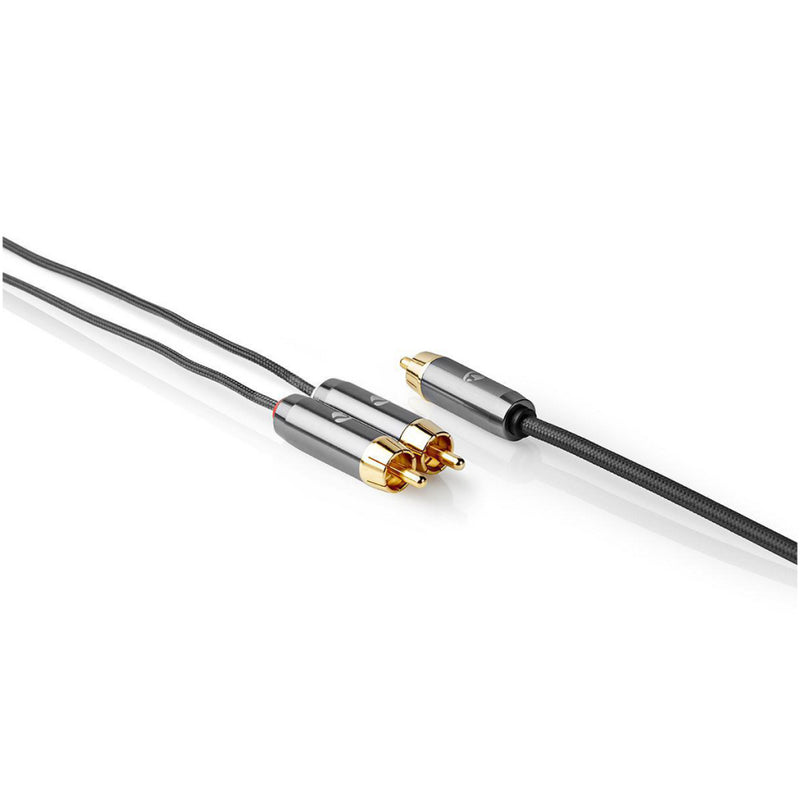 Nedis CATB24000GY30 Subwoofer-kabel Rca Male 2x Rca Male Verguld 3.00 M Rond 4.5 Mm Grijs / Gun Met