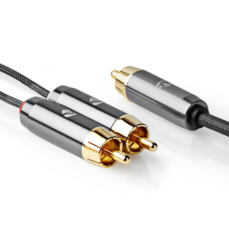 Nedis CATB24000GY30 Subwoofer-kabel Rca Male 2x Rca Male Verguld 3.00 M Rond 4.5 Mm Grijs / Gun Met
