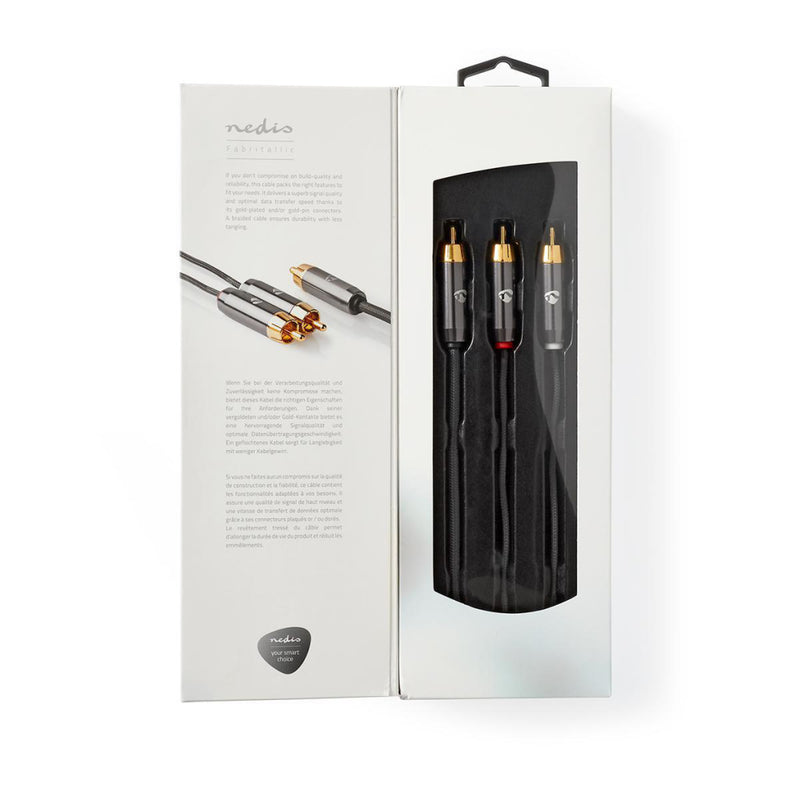 Nedis CATB24000GY30 Subwoofer-kabel Rca Male 2x Rca Male Verguld 3.00 M Rond 4.5 Mm Grijs / Gun Met