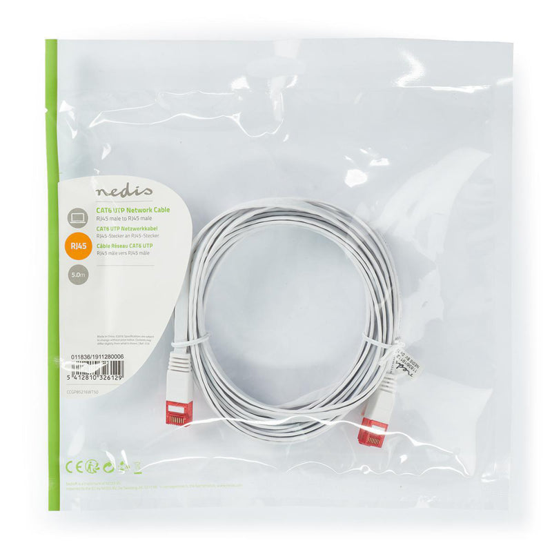 Nedis CCGP85216WT50 Cat6 Utp-netwerkkabel Plat Rj45 Male - Rj45 Male 5,0 M White