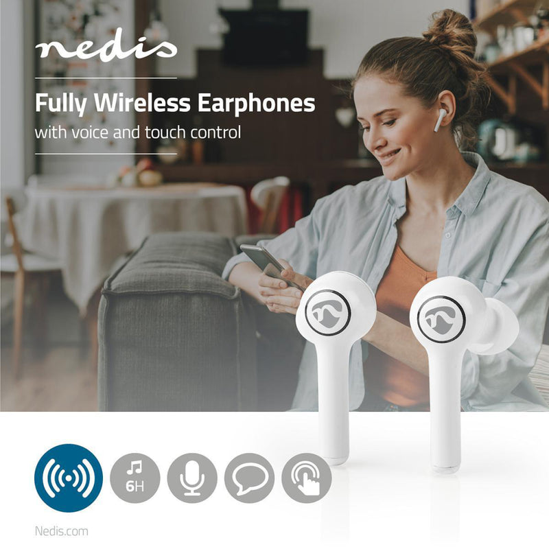 Nedis HPBT5055WT Volledig Draadloze Bluetooth®-oordopjes 6 Uur Afspeeltijd Spraakbediening Aanraakb