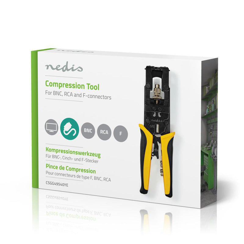 Nedis CSGG49540YE Compressiegereedschap Bnc, Rca En F-connectoren Rg58, Rg59, Rg6 Softgrip Gehard S