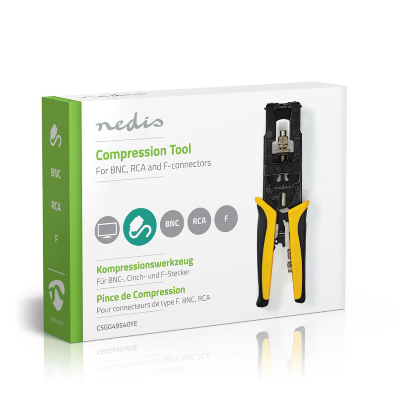 Nedis CSGG49540YE Compressiegereedschap Bnc, Rca En F-connectoren Rg58, Rg59, Rg6 Softgrip Gehard S