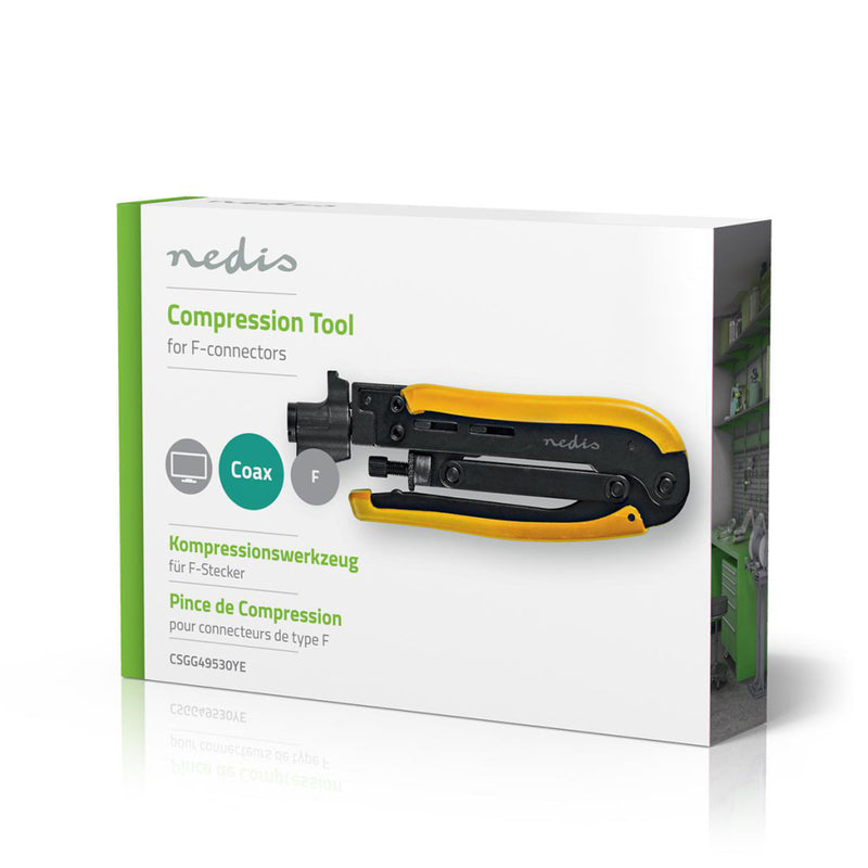 Nedis CSGG49530YE Compressietang F-connectoren Rg58, Rg59, Rg6, Rg7, Rg11 Gehard Staal