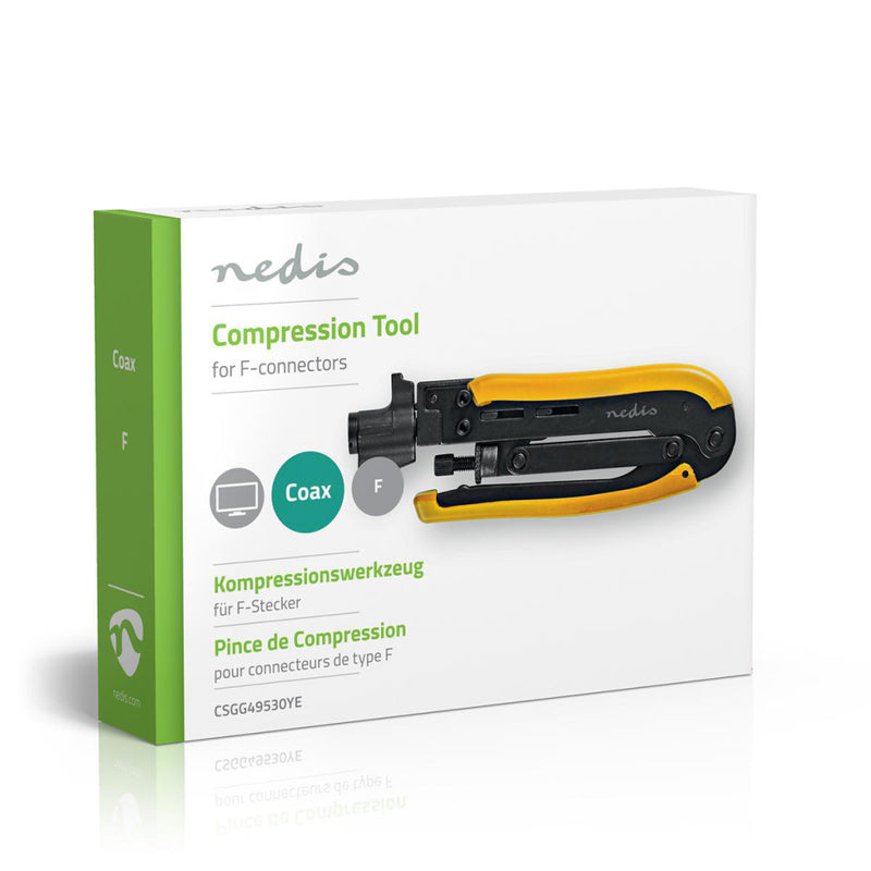 Nedis CSGG49530YE Compressietang F-connectoren Rg58, Rg59, Rg6, Rg7, Rg11 Gehard Staal